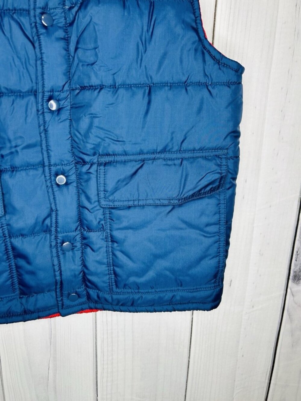 Studio 33 Puffer Vest Sz L Navy Blue Red Snap Up Sleeveless Vintage MINT - Picture 5 of 9